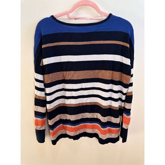 Chicos Blue and Tan Pull Over Stripe Sweater Size Medium New - Picture 5 of 6